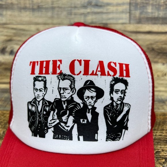 The Clash Mens Trucker Hat Red Snapback 1976 English Rock Band Baseball Cap - Picture 3 of 8